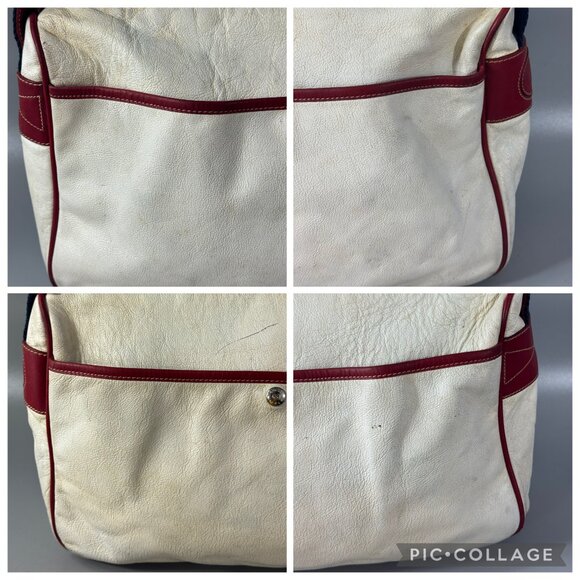 Authentic Vintage Gucci Off-White Leather w/ Red Leather Trims Message Bag - Picture 7 of 15